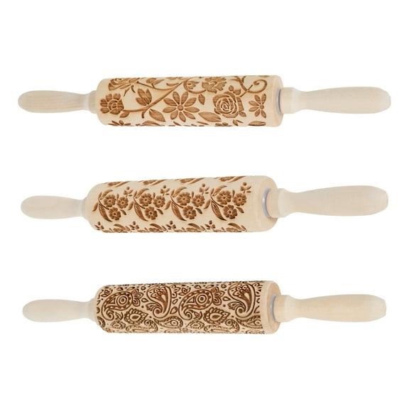 3 Pcs Rolling Pin Beech Wood Baking Rolling Pin with Handle Easy to Use Dough Roller for Baking Cookie Pastry Fondant Pizza Pie