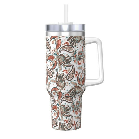 

Logiee Paisley Floral Print 40OZ Ice Bully Cup with Handle and Straw Double Wall Stainless Steel Tumbler Travel Coffee Cup with Lid Summer Insulation and Cooling Cup