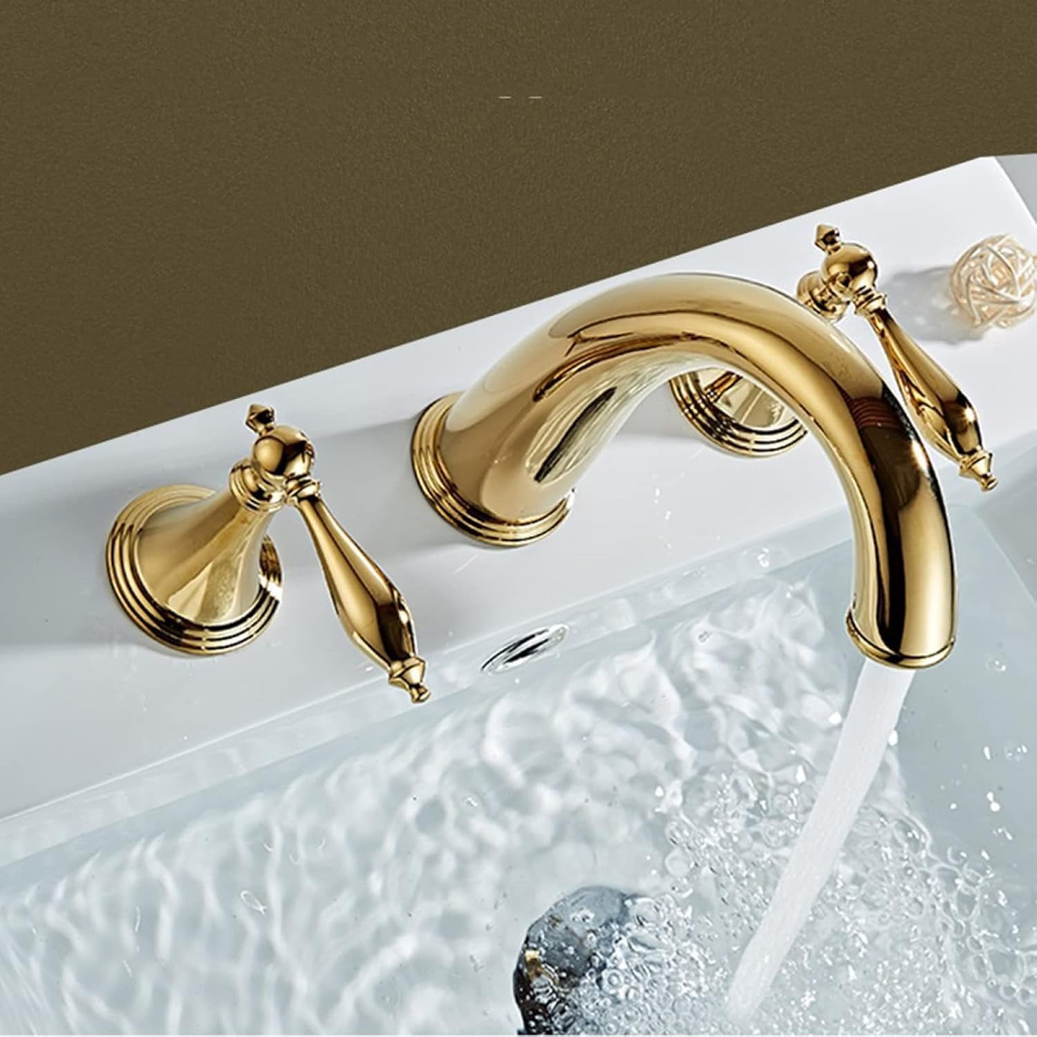 Bathroom Sink Faucet 3 Hole, Brass Sink Faucet Bathroom, Double Handles Bathroom Sink Faucet, Hot and Cold Water Faucet, 2 Lever Handles Bathroom Faucets, Gold