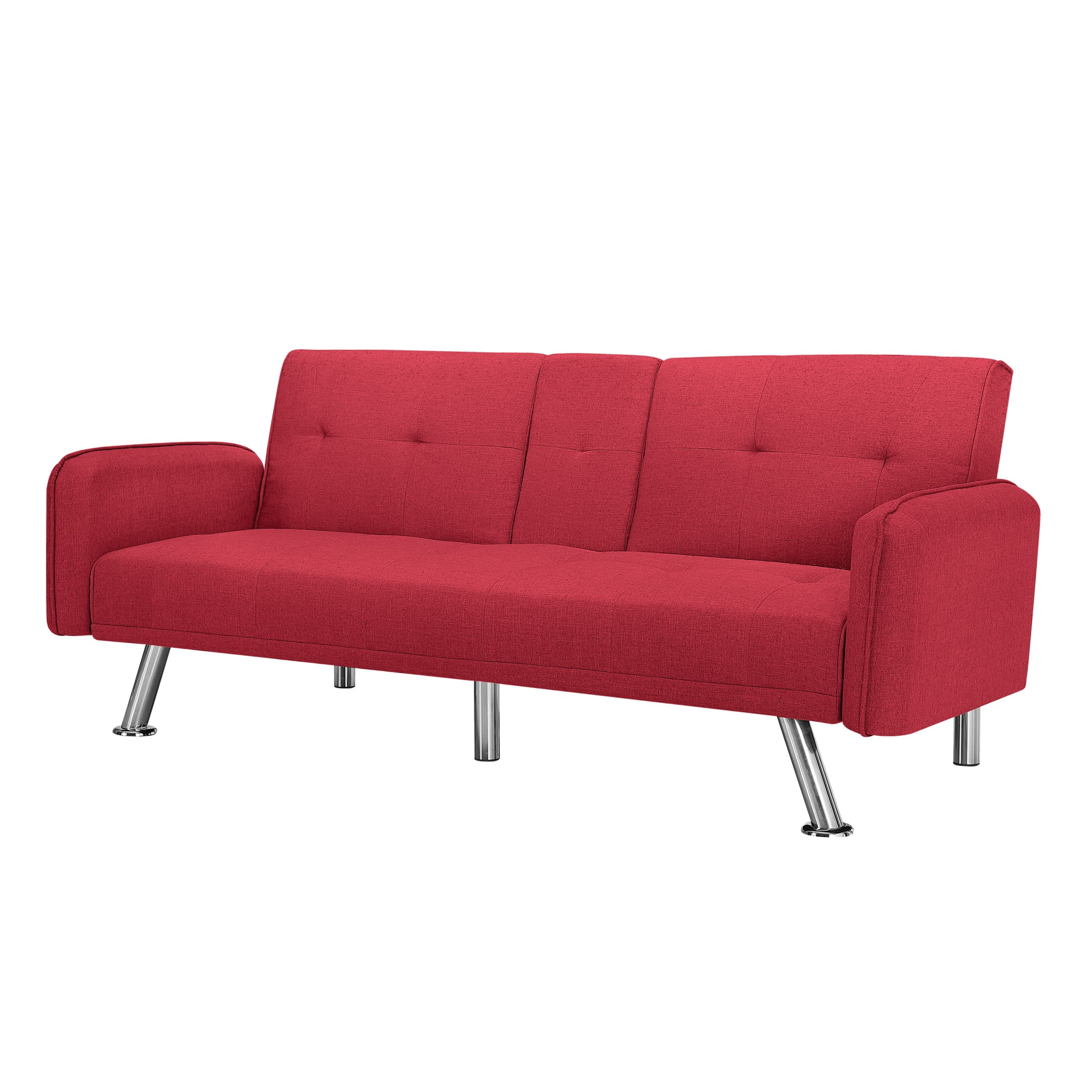 BSHTI 74.4” Futon Sleeper Sofa Bed Features a Drop-Down Middle Backrest, Twin-Sized Futon Bed, Polyester Fabric, 3 Adjustable Backrest, Red