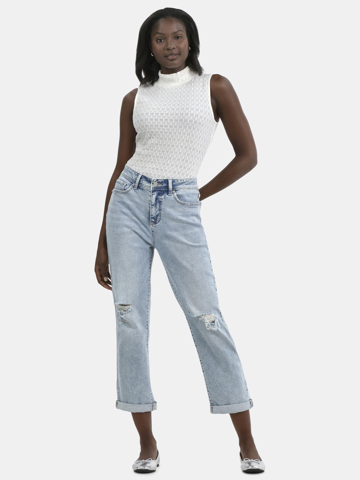 Time and Tru Women's Pucker Mock Neck Top, XS-XXXL
