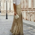 thumbnail image 2 of High-waisted Maxi Skirt Women Maxi Skirt Elastic High Waist Shiny Sequins Long Skirt for Parties Weddings Clubs Solid Color Versatile Comfortable, 2 of 8