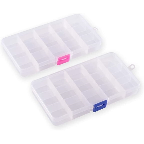 2 Pack Plastic Grid,Adjustable Dividers,Transparent Box Storage Organizer,Plastic Compartment Storage Container for Craft,Beads