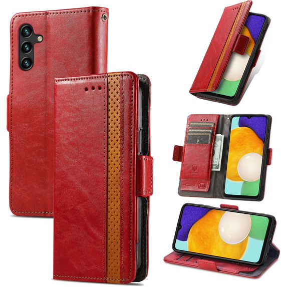 SaniMore Magnetic Clasp Wallet Case for Samsung Galaxy A14 5G with Cash & Card Slots, RFID Blocking Soft TPU + PU Leather Shockproof Protective Cover with Folio Flip Kickstand Shell, Red