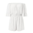thumbnail image 3 of Aayomet Rompers for Women Solid Color Romper Casual Off Shoulder Strapless Shorts Jumpsuits (White, S), 3 of 4