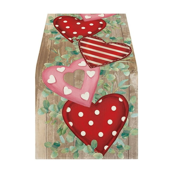 A 13X72 Inches Valentine'S Day Table Runner Soft Flax Fabric Romantic Heart Art Design For Dining Table Cabinet Or Coffee Table Holiday Decor
