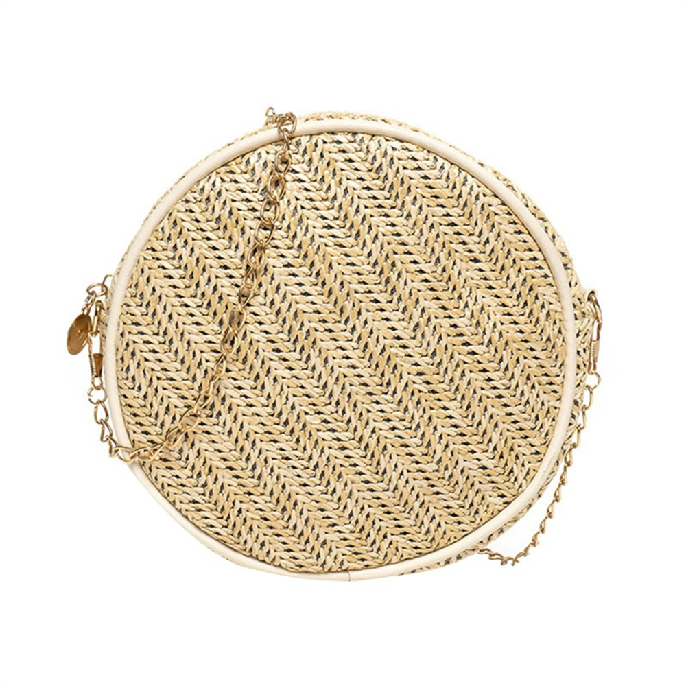 Multipurpose Handwoven Round Rattan Crossbody Bag for Women Leather