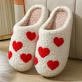 thumbnail image 2 of Leozcaa Women's Fuzzy Slip-on Slippers Warm Cozy Soft Memory Foam Indoor House Red Heart Print Shoes, 2 of 5