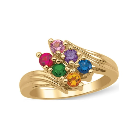 Personalized Bypass Birthstone Family Ring in 10K Gold by Jewlster