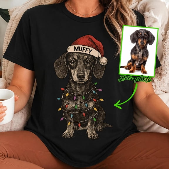 Pet Portrait, Custom Pet Christmas with Photo & Name, AURORAVALLEY T-Shirt