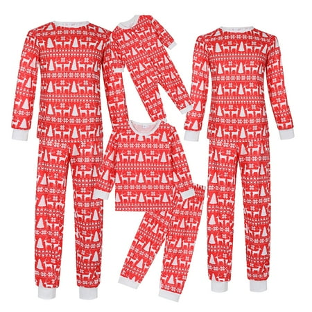

Christmas Family Pajamas Matching Set Print Long Sleeve Tops and Elastic Pants Loungewear Soft Sleepwear