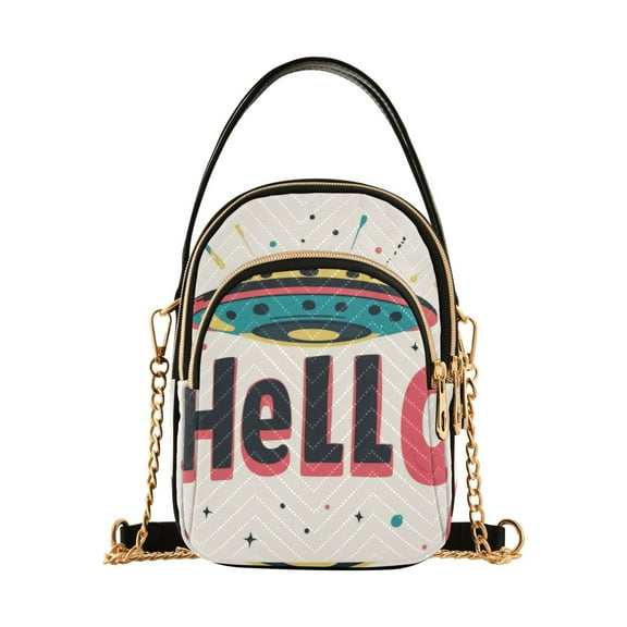 FORMRS Crossbody Bag for Women Quilted Travel Shoulder Cell Phone Purse with Chain Strap Handbag, Beige UFO