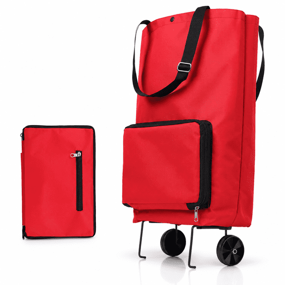1Pc Collapsible Tugboat Shopping Cart Portable Oxford Cloth Grocery Tote with Pulling Wheel Capacity for Travel Shopping Hiking and Picnics