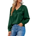 thumbnail image 3 of Gvmfive Women Long Sleeve Tops Satin Silk V Neck Shirt Blouse, 3 of 4