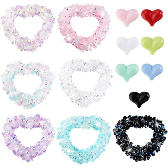 1 Set DIY Heart Acylic Resin Rhinestones Beads Jewelry Making Kits Mixed Color 17~44x22~40x10~12mm Hole: 2mm 1pc/style