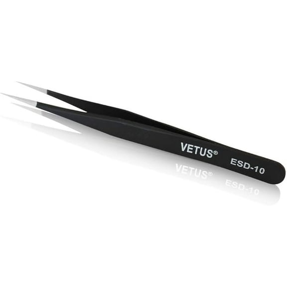 Vetus Anti-static SMD Black Tweezer Non-magnetic Stainless Steel Pointed Tip ESD-10