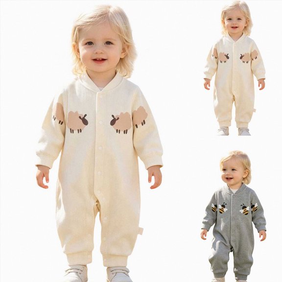9-12 Months Infant Jumpsuit Girls' Clothing With Fitting And Comfortable Cartoon Printed Climbing Suit Newborn Fall Winter Gift Clothes,Beige Jumpsuit Sleep & Play One-Piece Bodysuit