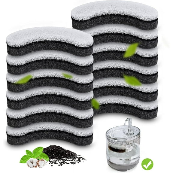 Kospetsin-at Water Fountain Filter,Arc-Shaped Sponge Activated Carbon Cat Fountain Filter Replacement Filters Compatible WF050 & WF100 Automatic Pet Water Fountain (12 Pack)