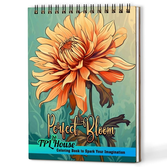 TPLHOUSE Perfect Bloom Coloring Book Spiral Bound for Adults, A5 Wooden Cover, 30 Colorful Coloring Pages of Beauty of Flowers for Stress Relief and Relaxation