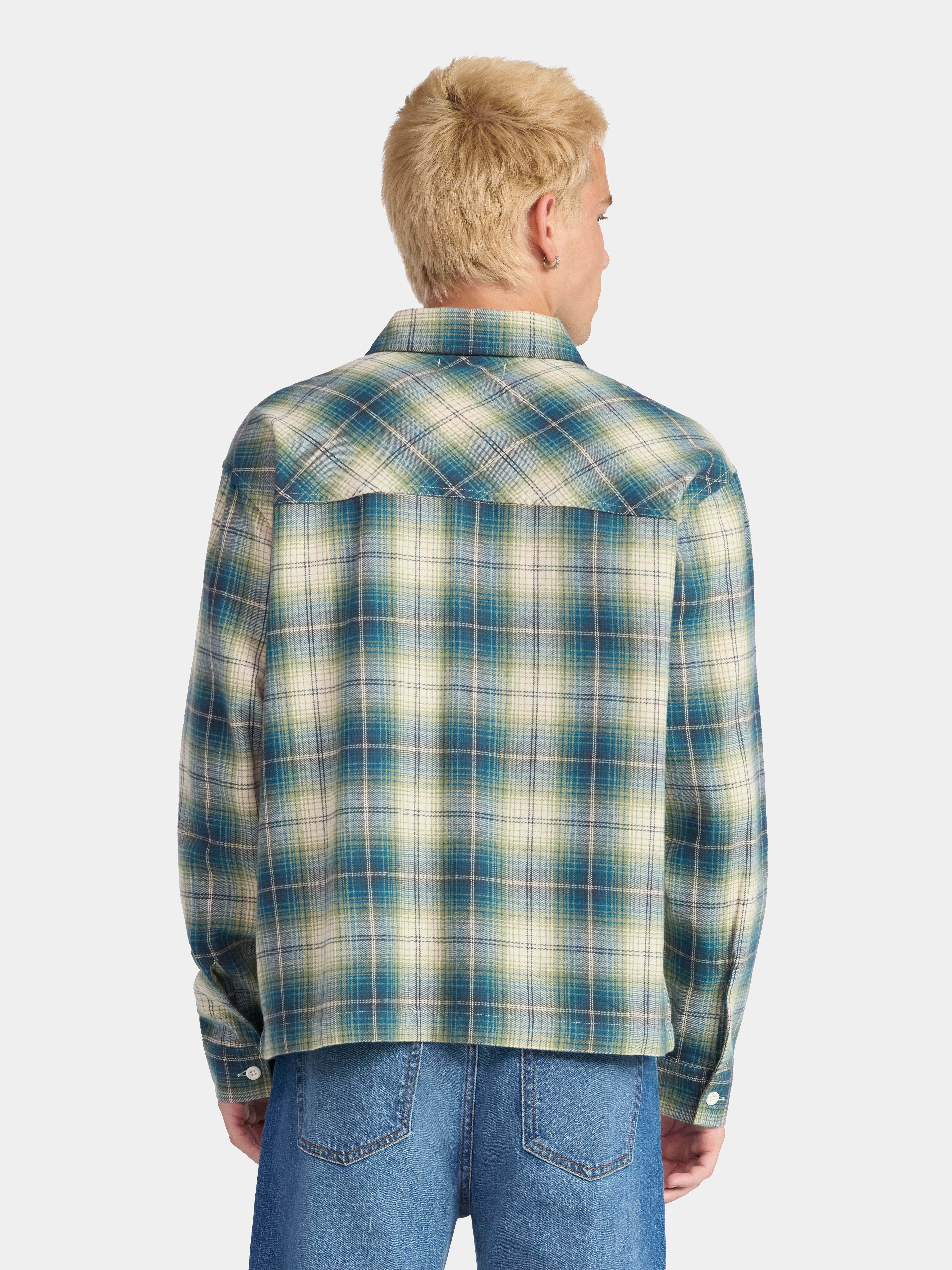 No Boundaries Collared Cotton Boxy Cropped Fit Flannel Shirt, Men's and Big Men's Sizes XS-5XL