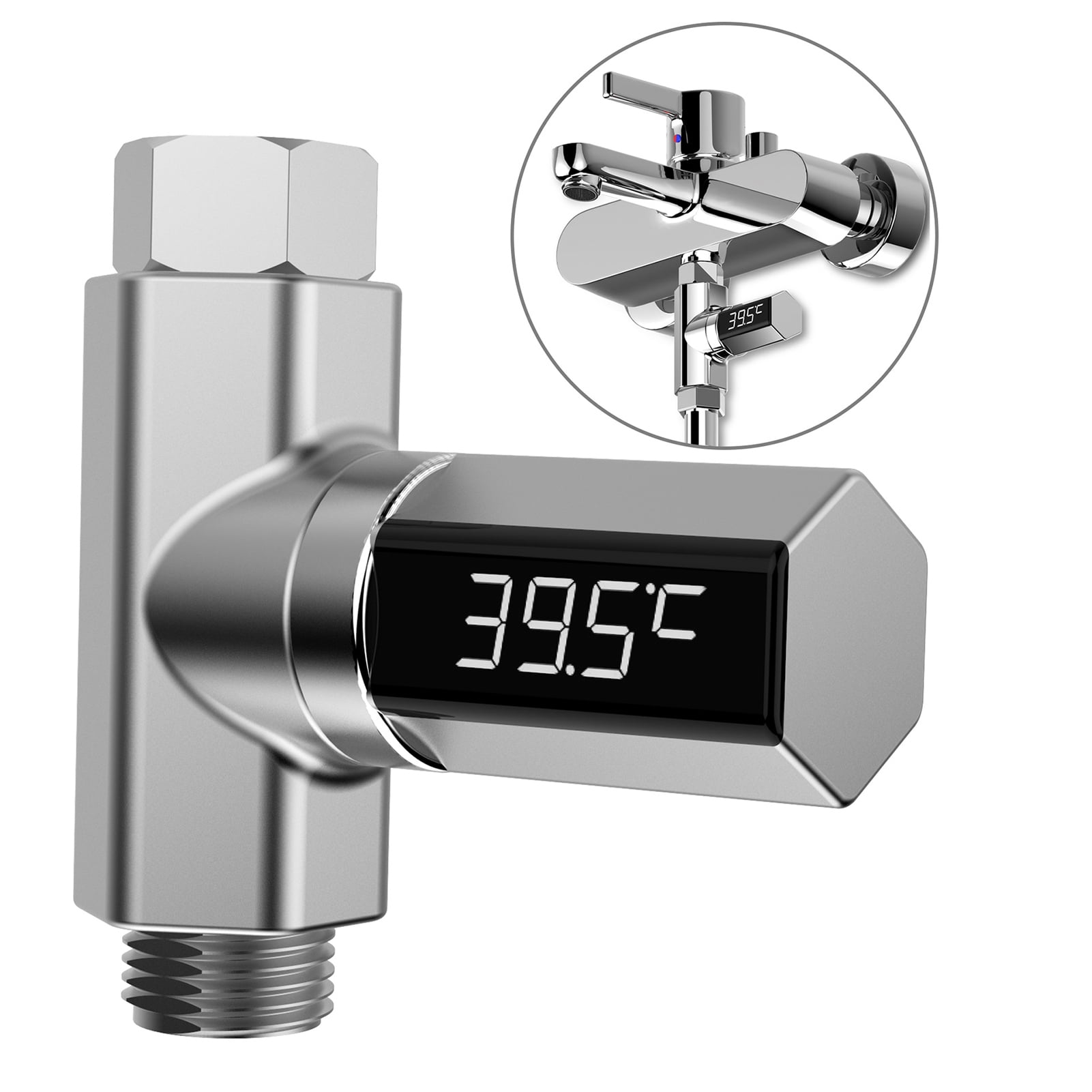 Electric Digital Shower Thermometer LED Display Water Flow Temperature Meter Monitor