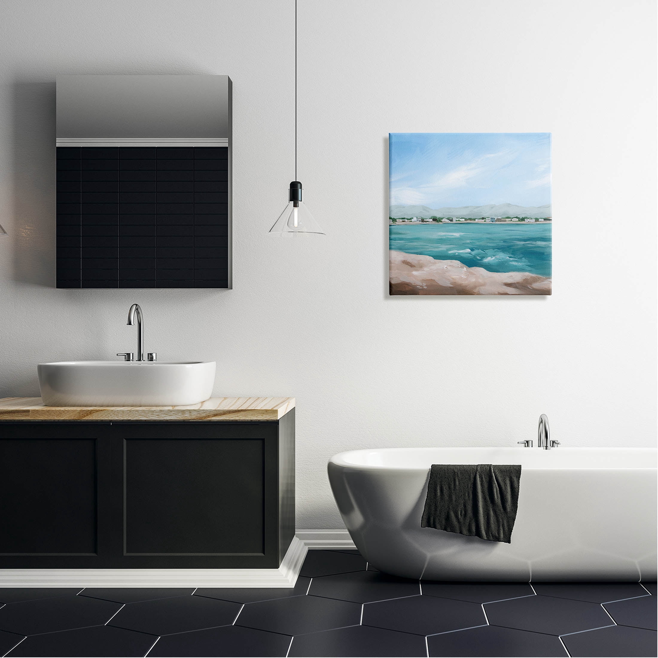 Stupell Industries Waterfront Town Ocean Scenery Painting Gallery Wrapped Canvas Print Wall Art, Design by Grace Popp