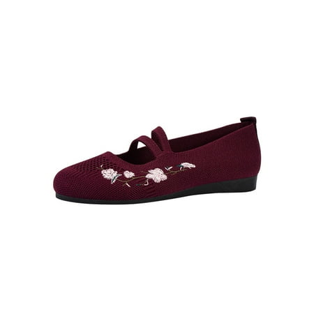 

SIMANLAN Ladies Flat Shoe Comfort Flats Slip On Casual Walking Shoes Womens Non-slip Loafers Women Mesh Wine Red 8