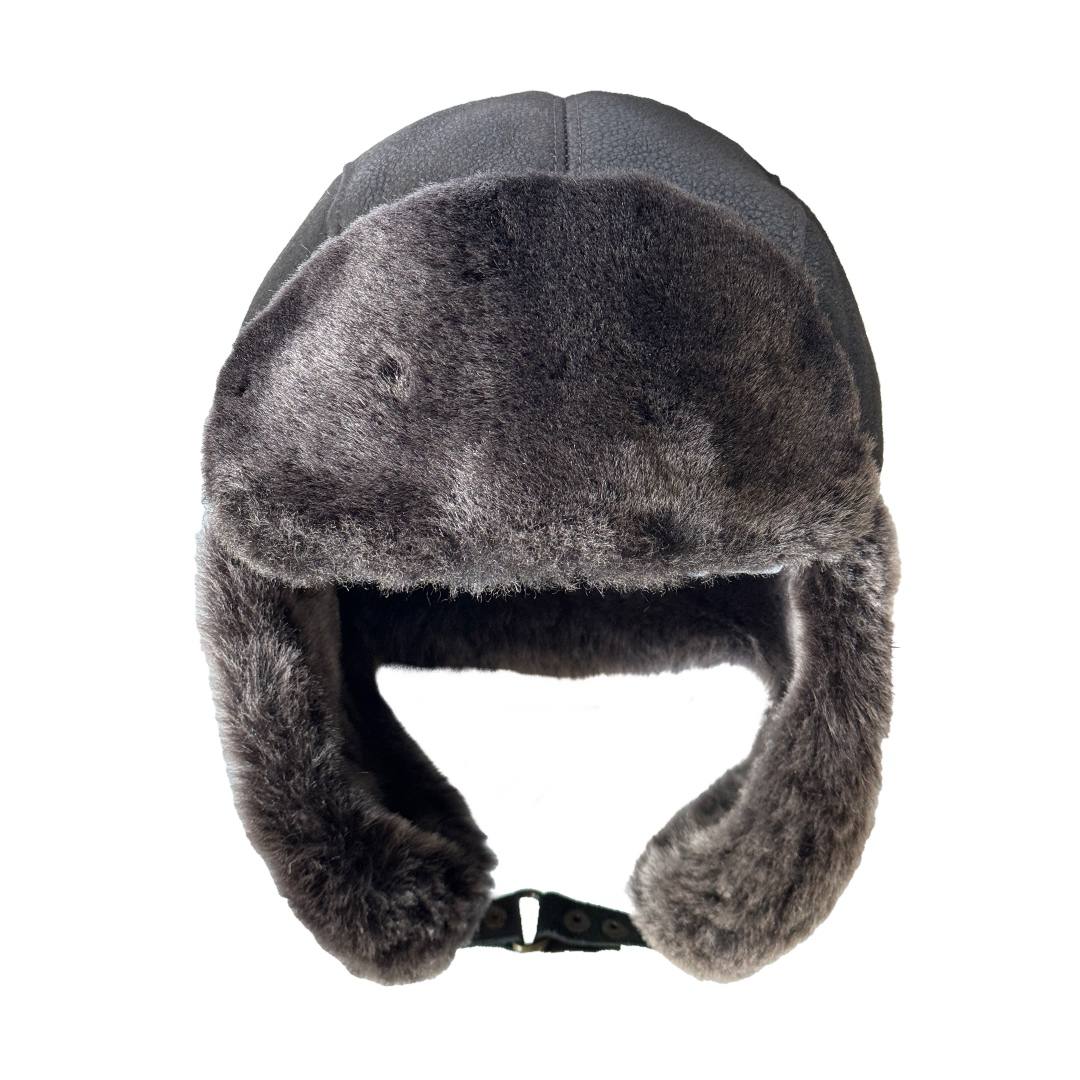Leather Aviator Russian Ushanka Trapper Shearling Sheepskin Fur Ear Flap Waterproof Winter Hat (US, Alpha, Large, Whiskey)