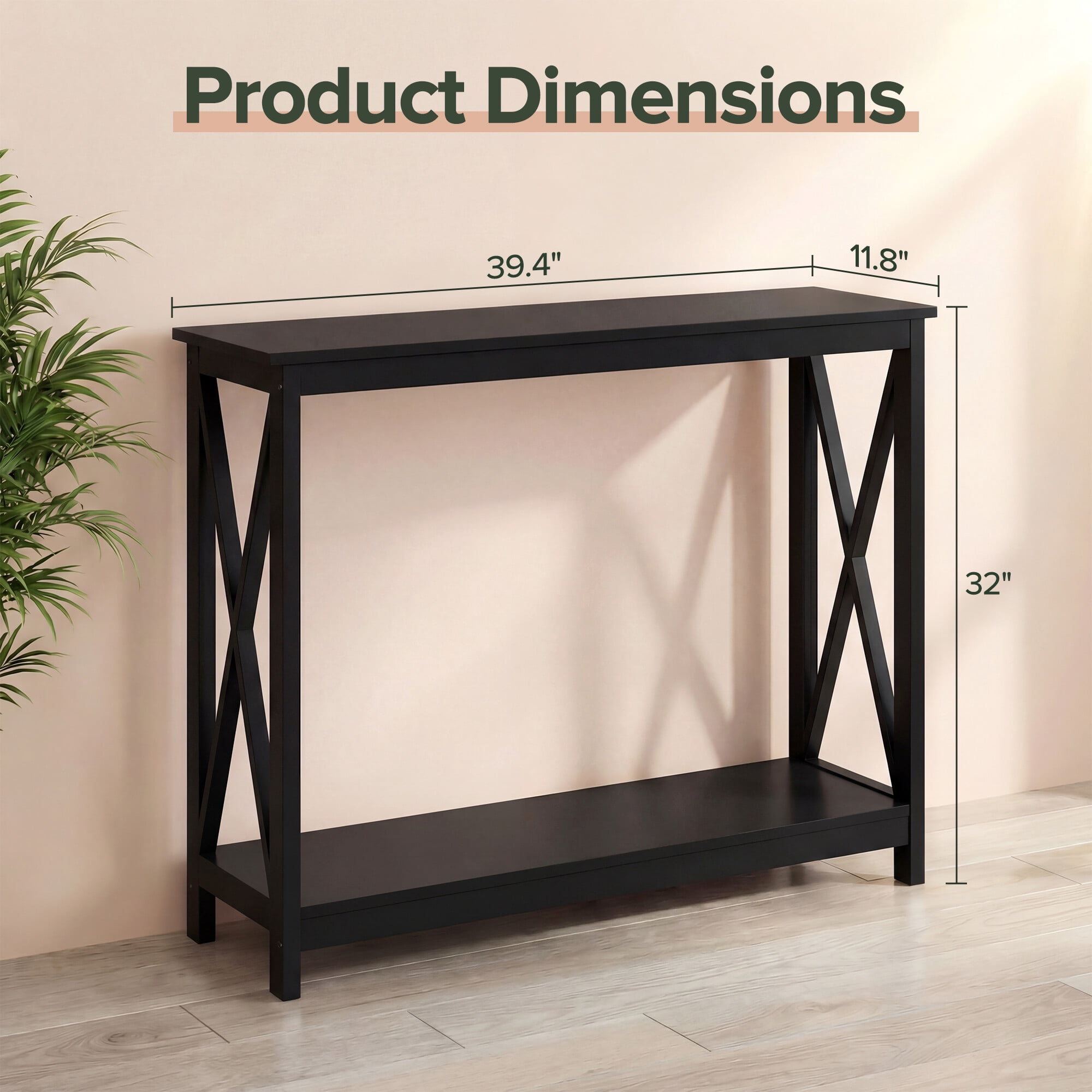 ZENY 39.4" 2-Tier Narrow Entryway Console Table, X-Shape Sofa Table, Black