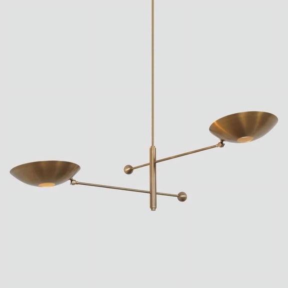 2 Shade Counterbalance Mid Century Modern Raw Brass Light FIxture Sputnik Chandelier