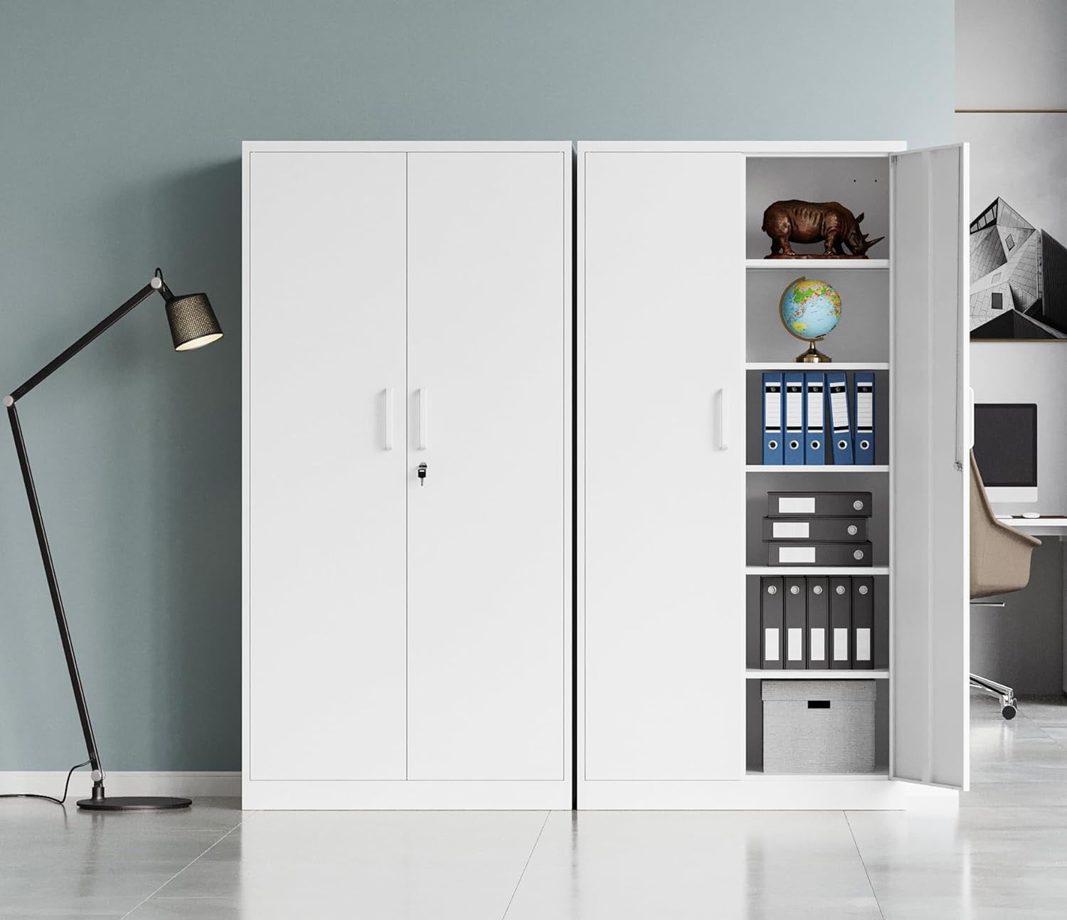 majy n.　0308 MIIIKO Metal Storage Cabinet with Locking Doors, White Garage