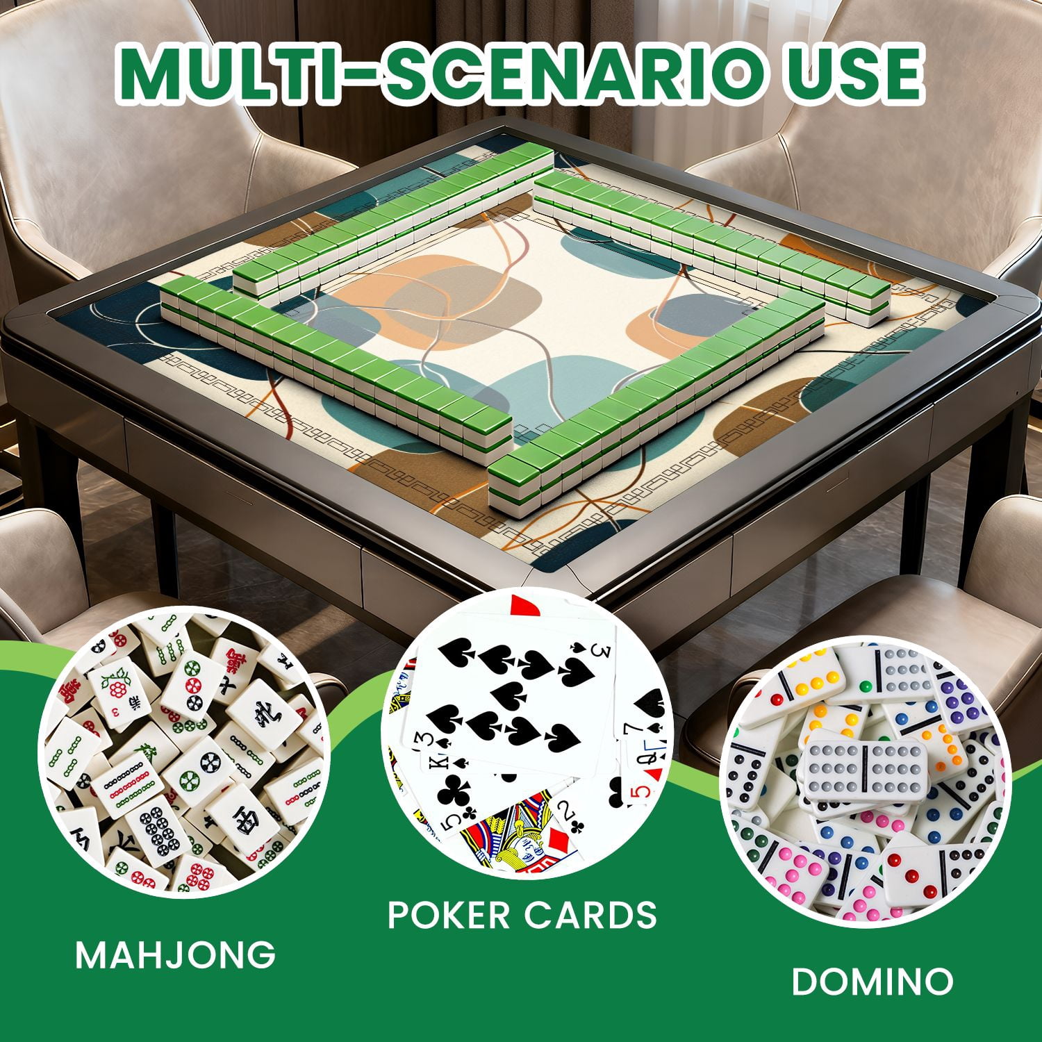 Mahjong Mat 31.5" x 31.5" Abstract Mid Century Modern Geometric Retro Shapes Teal Orange Beige Non-Slip Noise Reduction American Mahjong Tiles Table Cover for Dominoes Poker Card Board Games Gift