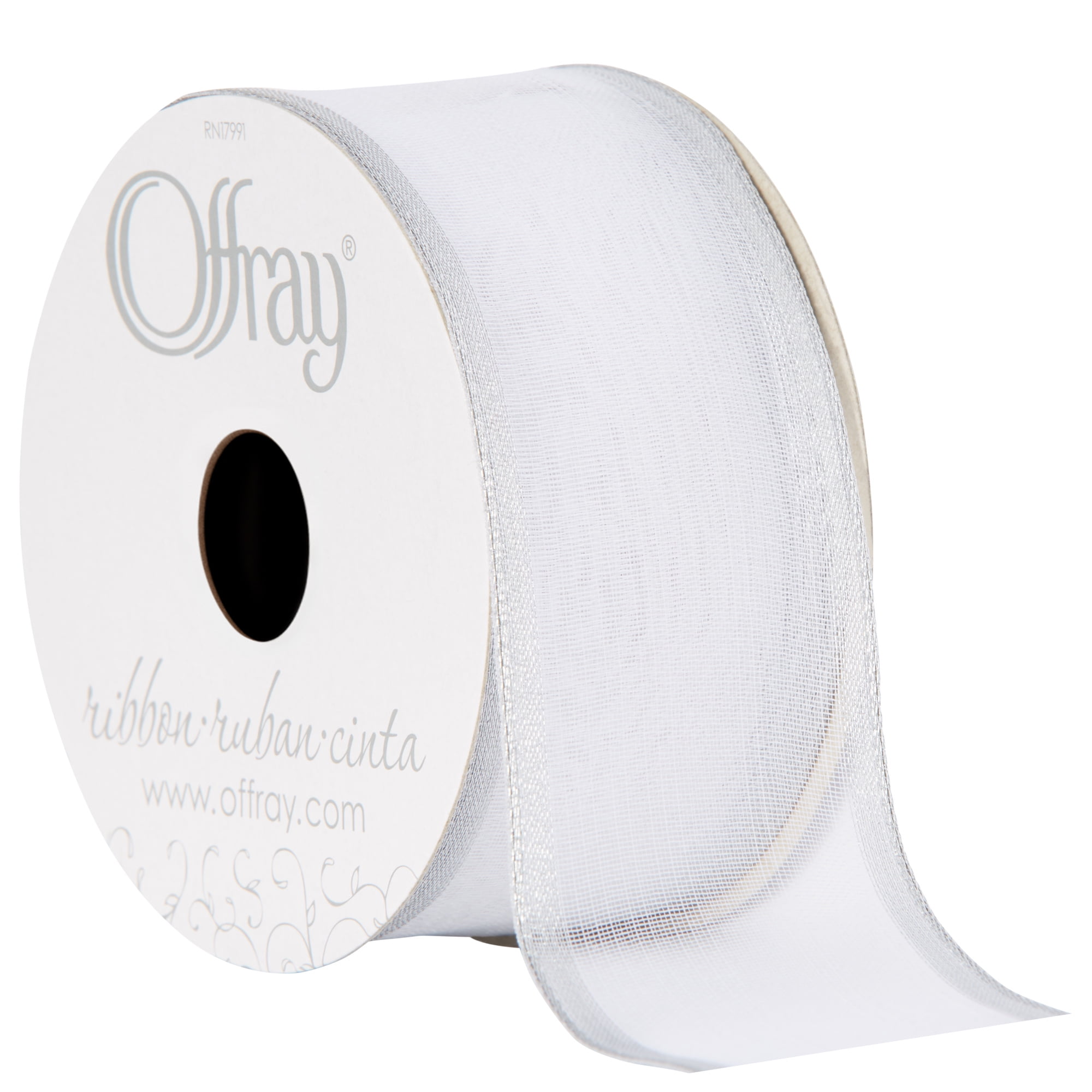 Offray Ribbon, Silver 1 1/2 inch Wired Sheer Ribbon, 9 feet