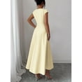 thumbnail image 2 of Pale Yellow Womens Square Neck Cinched Waist A-Line Midi Dress For Spring Summer Casual Vacation, 2 of 7