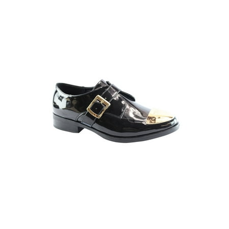 - Liyu Adult Black Patent Gold Cap Toe Buckle Strap Oxford Shoes