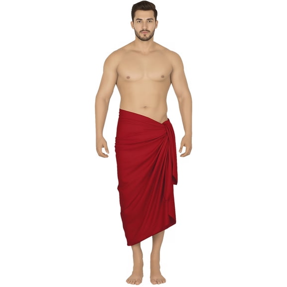 HAPPY BAY Men's Pareo Bath Trunk Swimwear Sarong Swim Beach Wrap One Size Red Summer Vacation Aloha