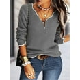 thumbnail image 3 of Long Sleeve Women's V Neck Sweater Half Zipper Knit Sweater Casual Cricket Jumper Pullover, 3 of 6