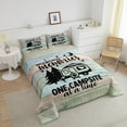 thumbnail image 3 of Camper King Comforter Set for Women,Camping Themed Bedding for Travel Trailers,RV Camping Car Down Comforter,Wood Board Rustic Country Style Duvet Insert Camper Accessories for Inside Teal Green Blue, 3 of 5
