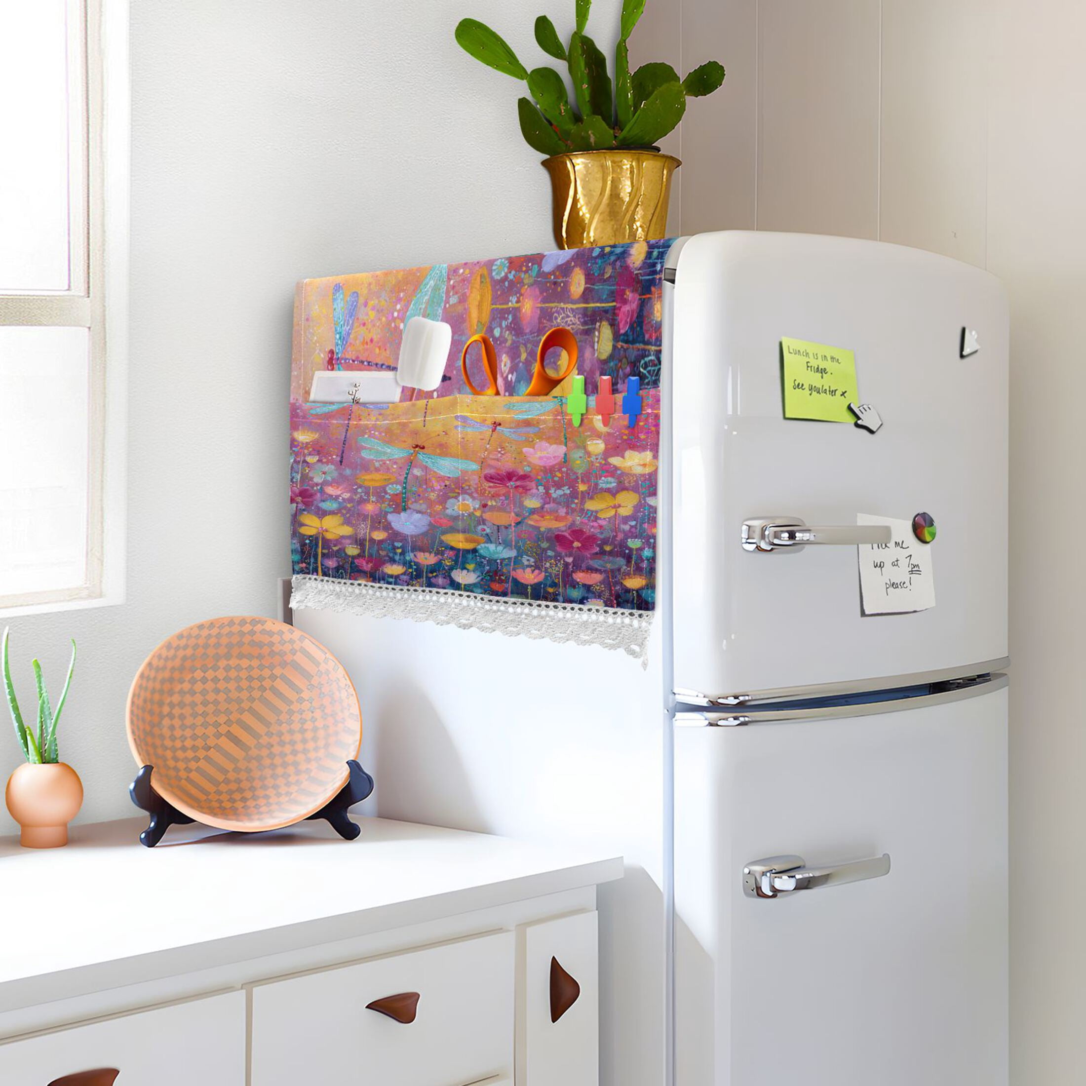 Wobogo Colorful Dragonfly Florals Washing Machine Cover Dustproof Washer Dryer Cover Waterproof Laundry Room Decorative Protector