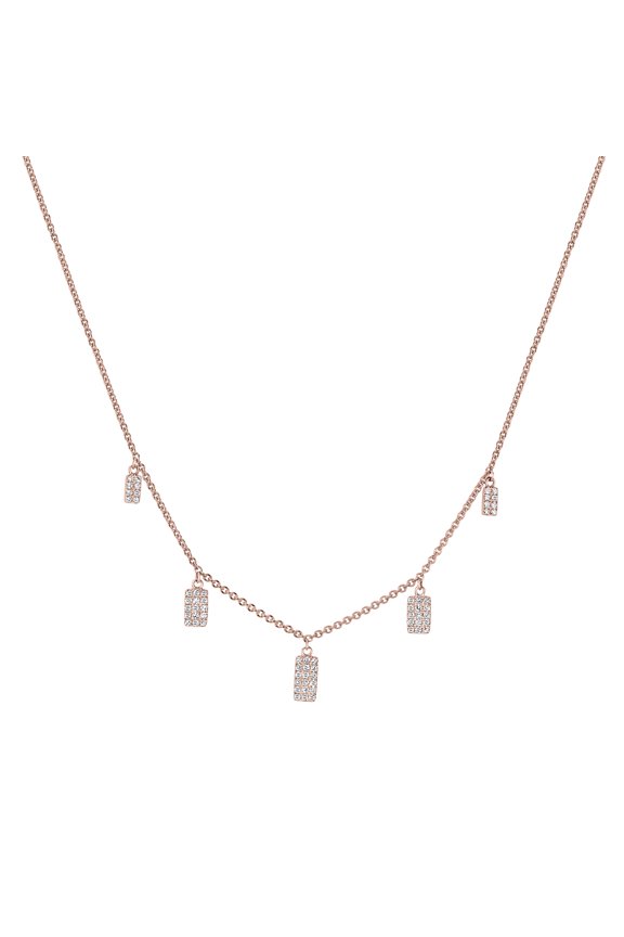 Rectangle Pendant Necklace with 0.20Ct Round Diamond In 14K Rose Gold for Women, 15 Inch
