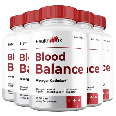 (5 Pack) HealthFlux Capsules, All Natural Blood Balance Pills HealthFlux Supplement Maximum Strength All Glycogen Support, 30 Day Supply per Bottle