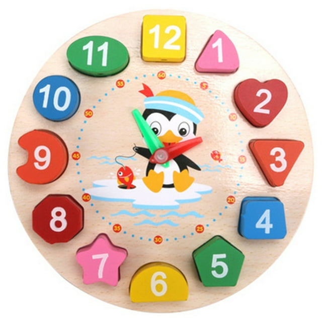 Bloques de madera para combinar, rompecabezas, diferentes formas y colores, para enseñar la hora, juego de juguetes para clasificar y reloj.