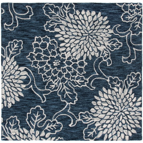 SAFAVIEH Jardin Clara Floral Wool Area Rug, Navy/Ivory, 6' x 6' Square