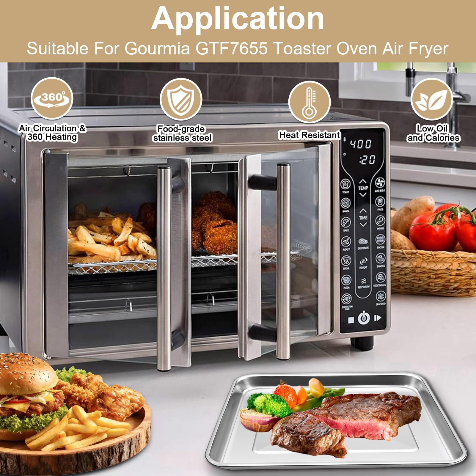 GWY 3-in-1 Tray Basket Rack Kit for Gourmia GTF7655 GTF7350 GTF7460 Toaster Oven Accessories