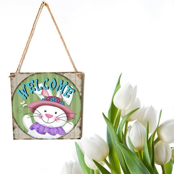 Kiplyki Easter Decor Hanger Happy Easter Rabbit-Shape Wooden Hanging Wall Door Decoration Sign