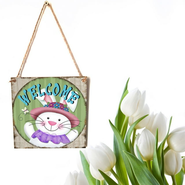 EGNMCR Easter Door Decorations Easter Wall Decor Easter Decor Hanger Happy Easter Sign Rabbit Wooden Hanging Wall Door Decoration Sign Easter Decorations
