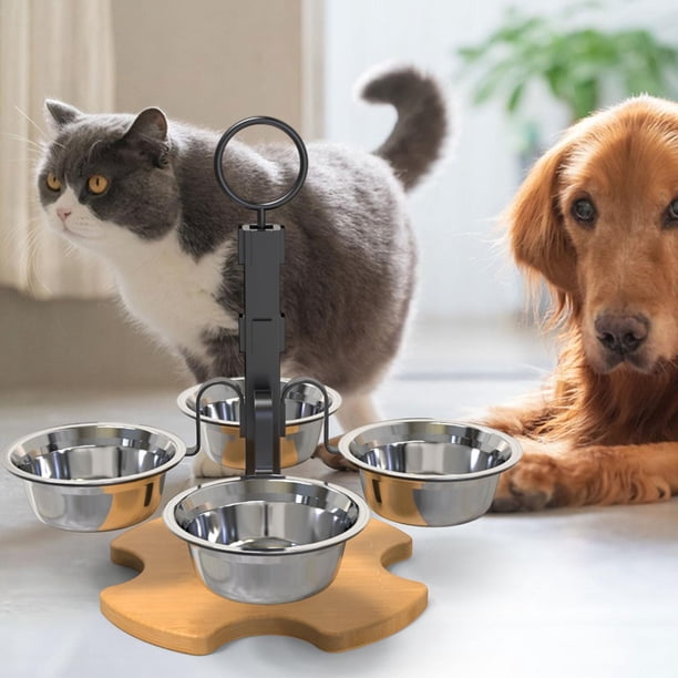 Comederos elevados para gatos, platos elevados para gatos, platos portátiles para gatitos, juego de cuencos de agua y comida con altura ajustable para
