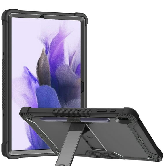 Dteck Case for Samsung Galaxy Tab S7 FE SM-T730/T736B 12.4-inch 2021,Shockproof Rubber Armor Case 3-Layer Protection Hybrid Drop-Proof Kickstand Cover for Galaxy S7 SM-T970 12.4",Black