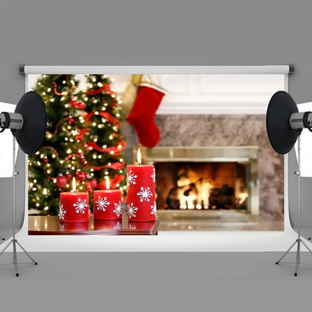 Image of MOHome 7x5ft Christmas backdrops The candle tree stove christmas photo background