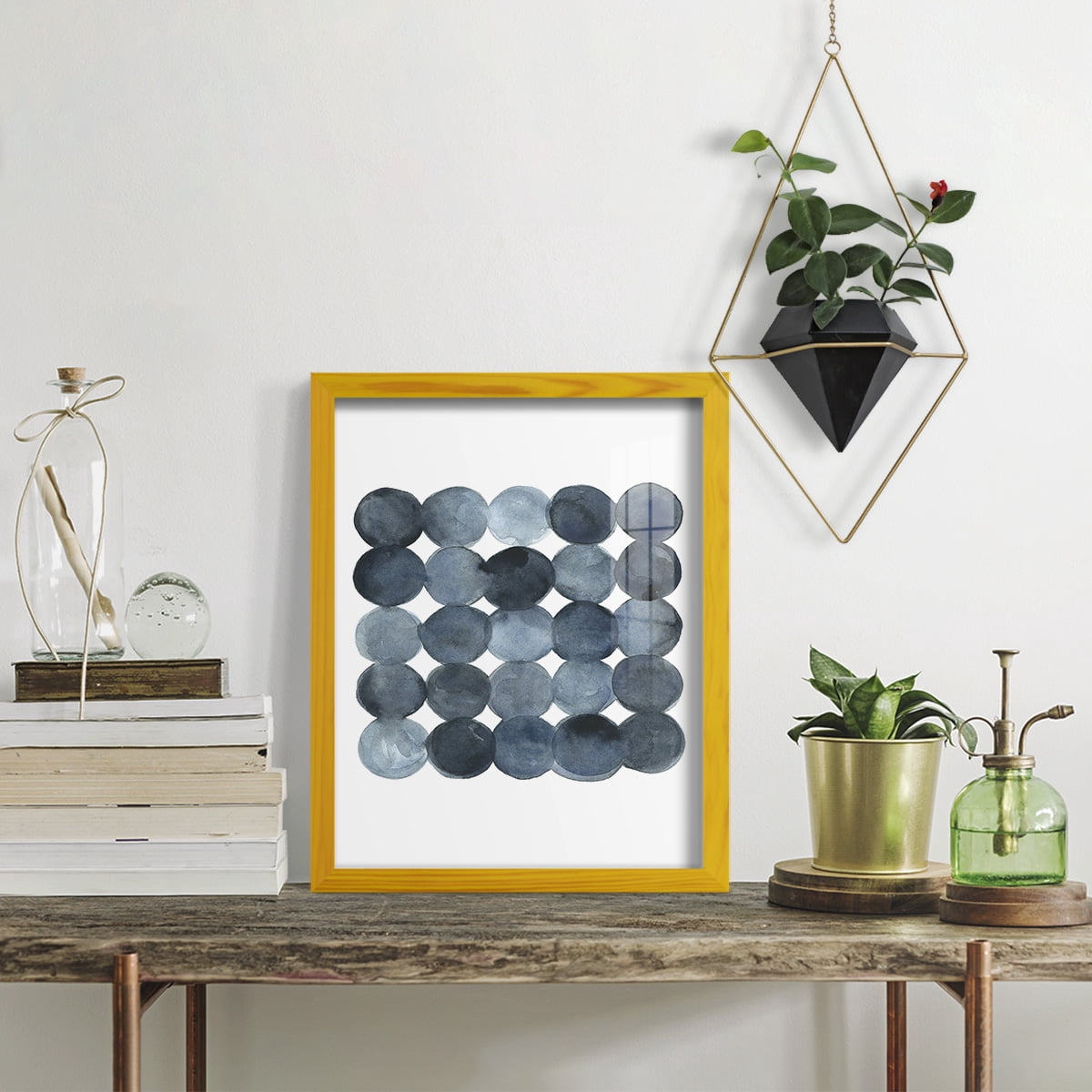 Blue Grey Density I -Framed Print w/glass-Sunflower Yellow